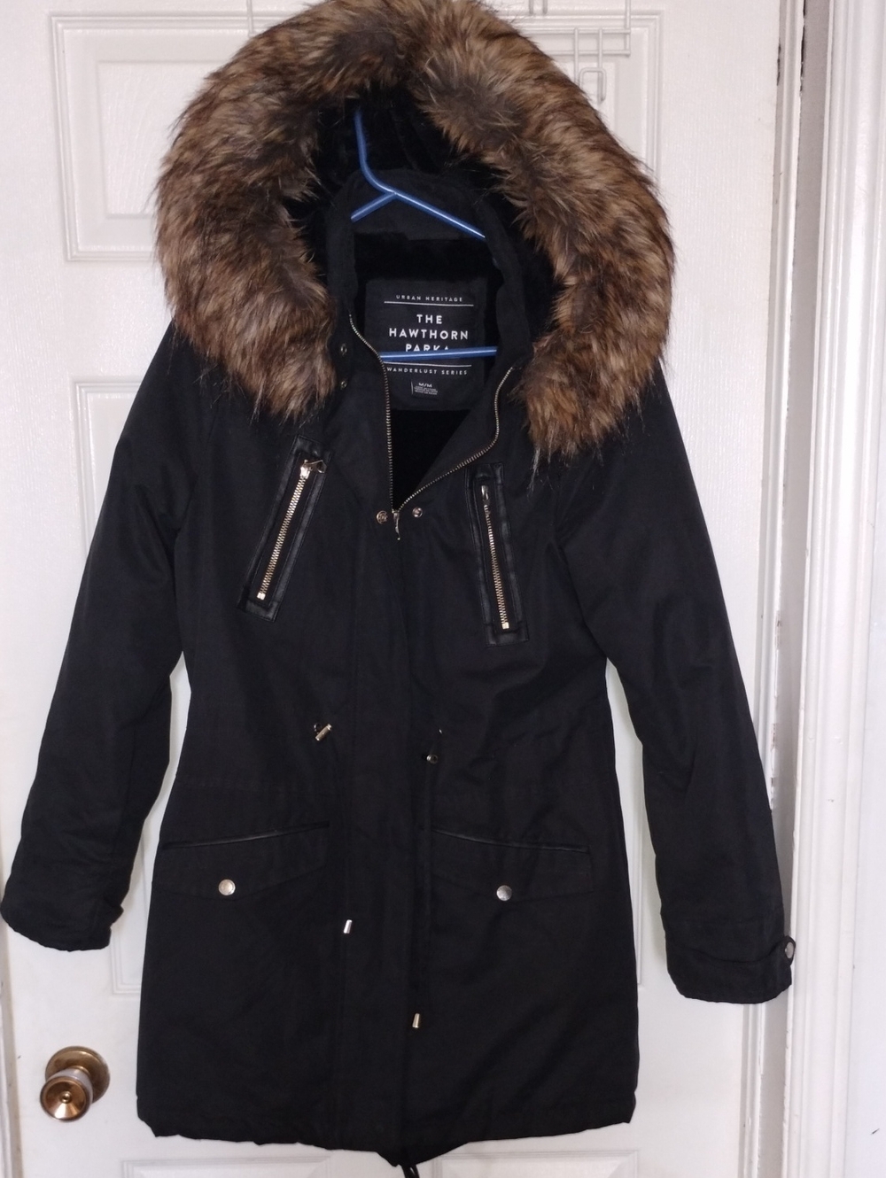 "The Hawthorn" Women's Winter Parka Jacket – Black with Faux Fur Size Med